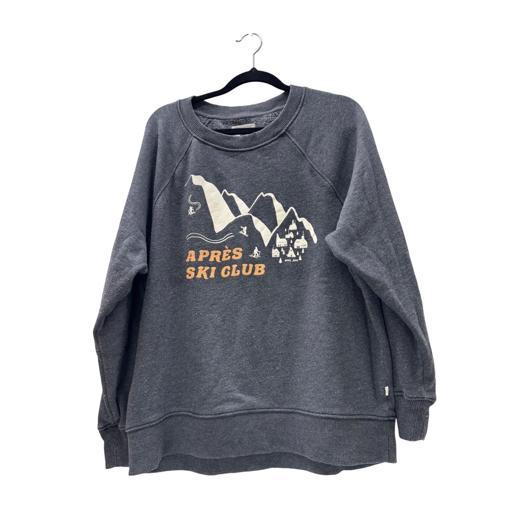 Lou & Grey Apres Ski Club Graphic Sweatshirt Gray Raglan Pullover Small